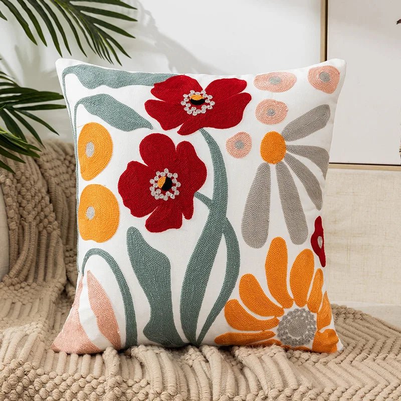 Embroidered Flower Cushion Cover Linen - Casatrail.com