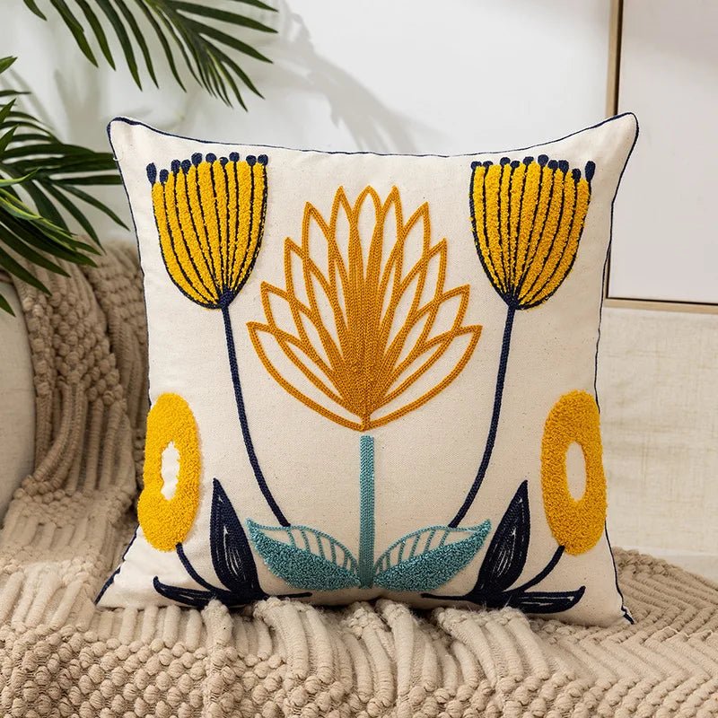 Embroidered Flower Cushion Cover Linen - Casatrail.com