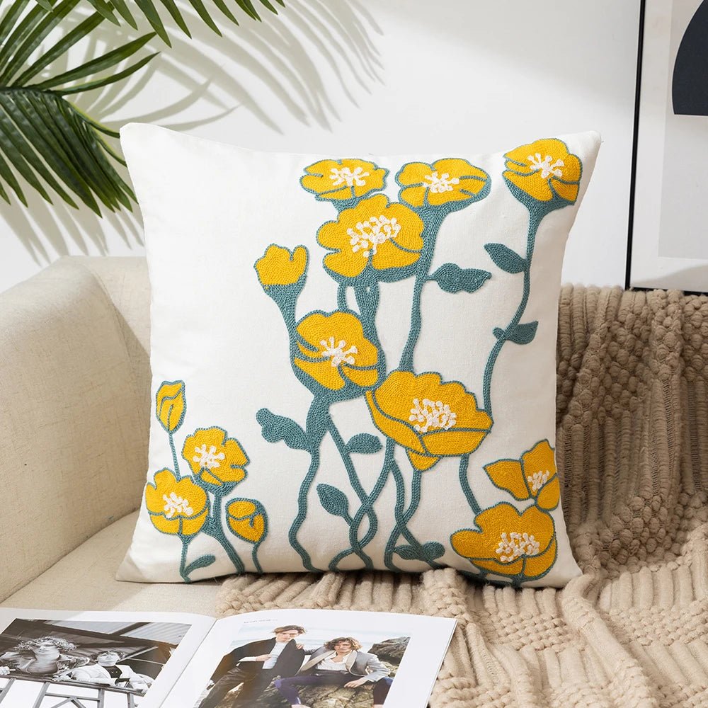 Embroidered Flower Cushion Cover Linen - Casatrail.com