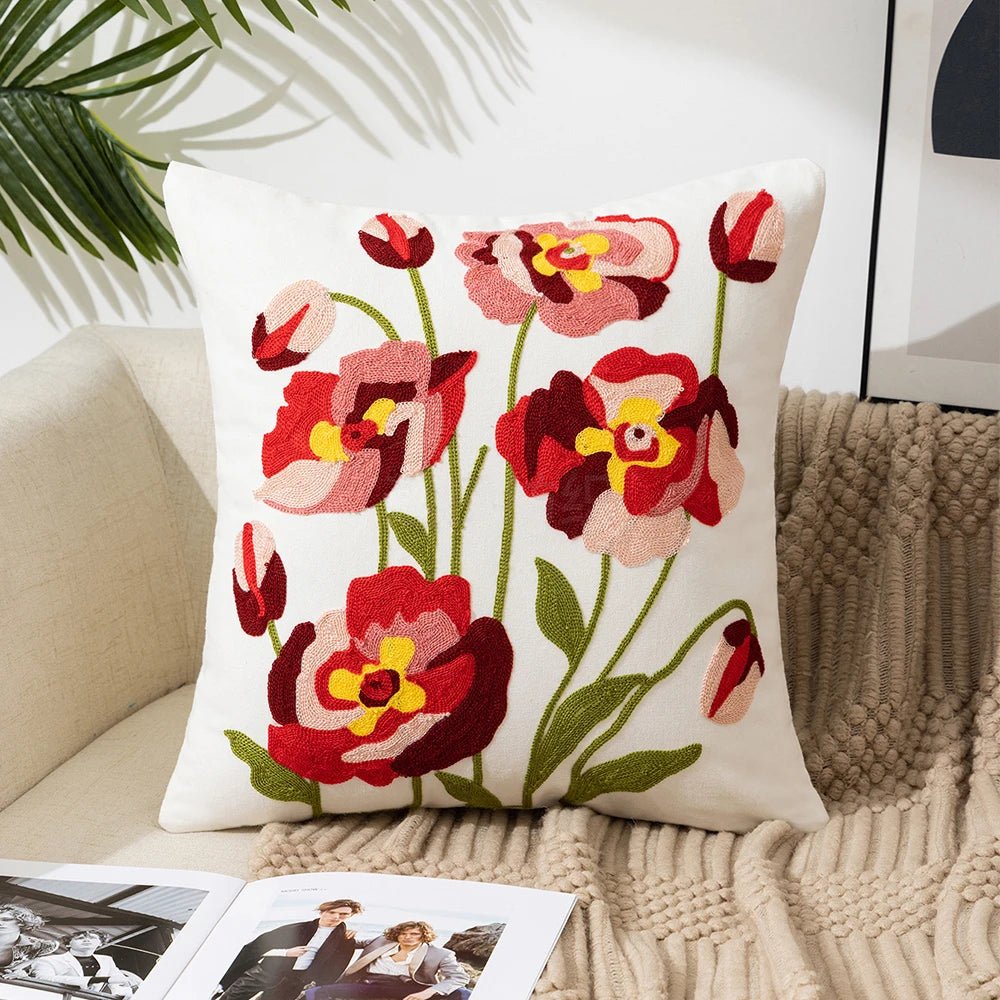 Embroidered Flower Cushion Cover Linen - Casatrail.com