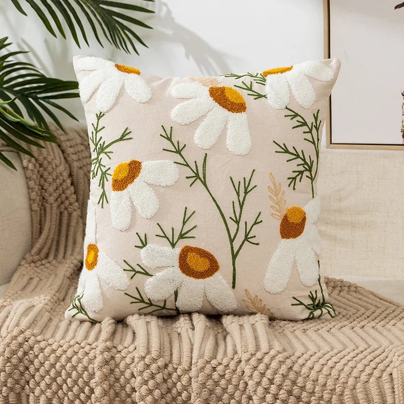 Embroidered Flower Cushion Cover Linen - Casatrail.com