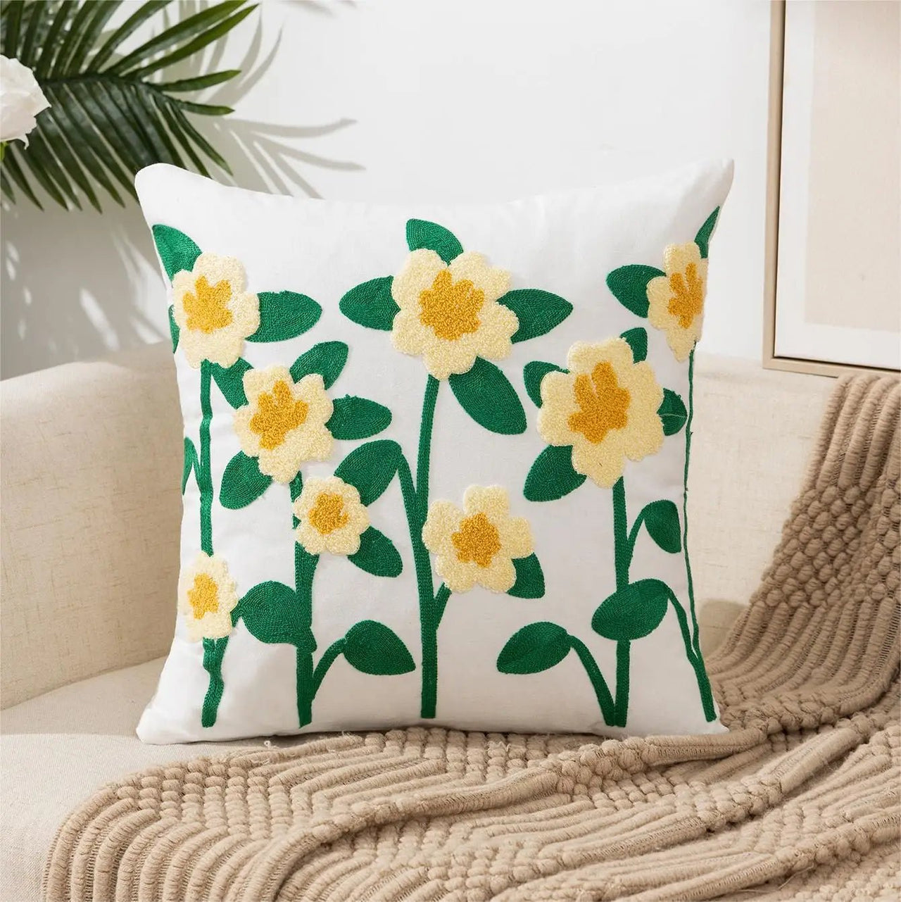 Embroidered Flower Cushion Cover Linen - Casatrail.com