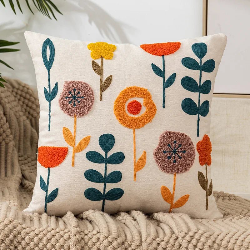 Embroidered Flower Cushion Cover Linen - Casatrail.com