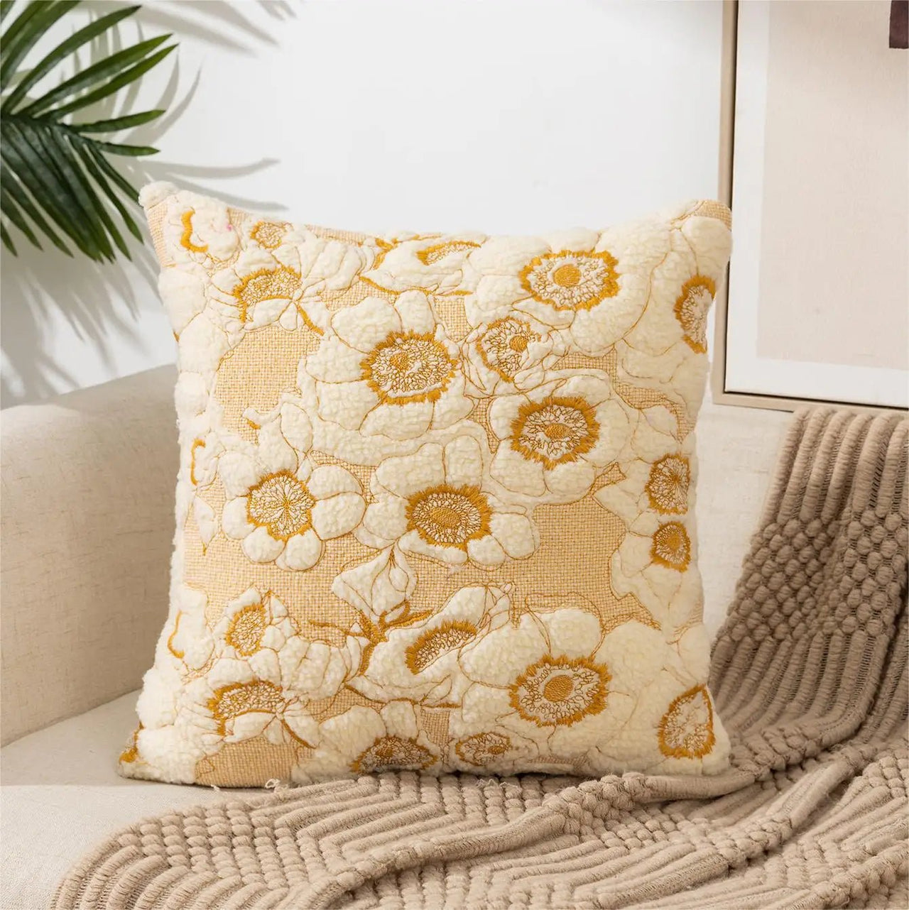 Embroidered Flower Cushion Cover Linen - Casatrail.com