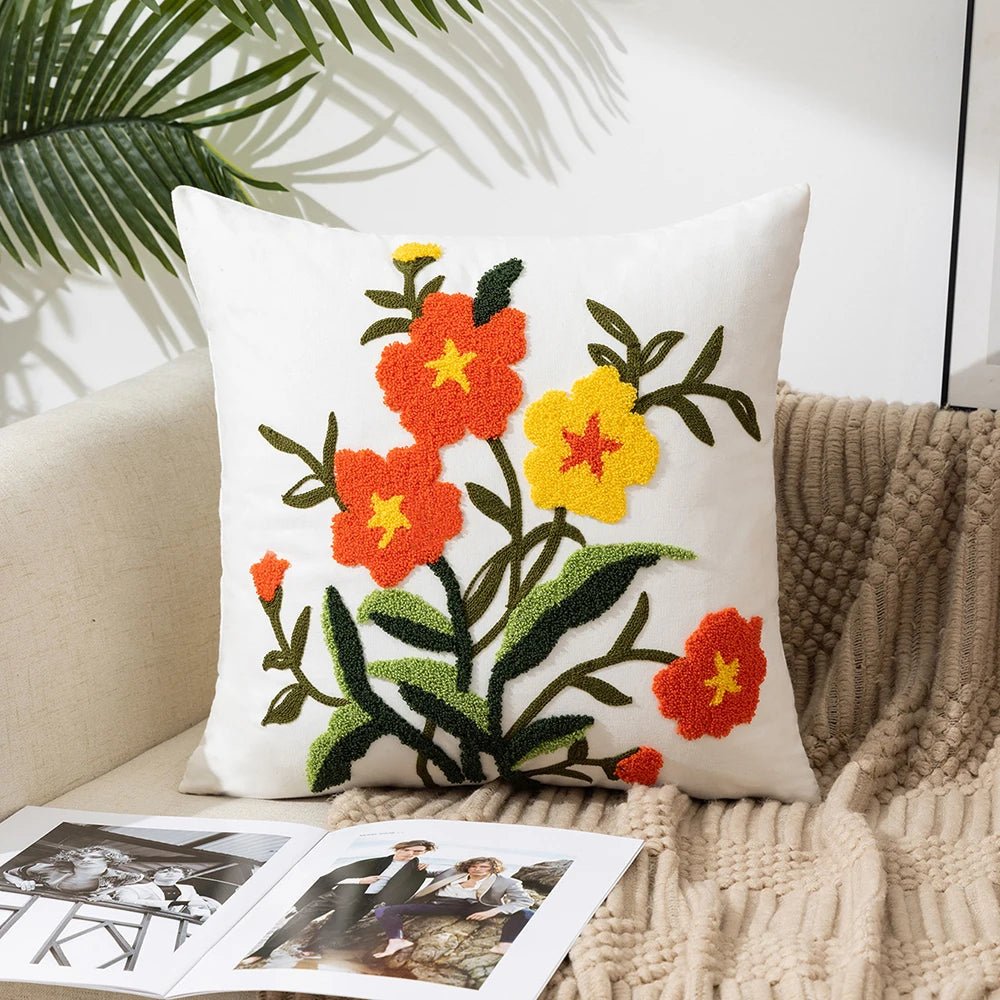 Embroidered Flower Cushion Cover Linen - Casatrail.com