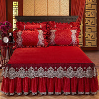 Thumbnail for Europe Princess Bedding Set with Velvet Bed Skirt and Pillowcases for King Queen Size Mattress Cover - Casatrail.com