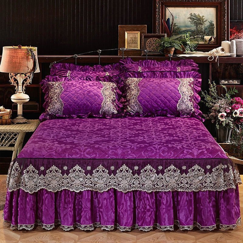 Europe Princess Bedding Set with Velvet Bed Skirt and Pillowcases for King Queen Size Mattress Cover - Casatrail.com