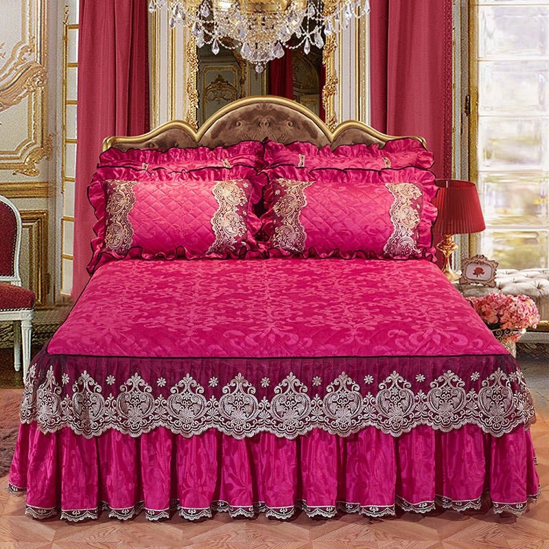 Europe Princess Bedding Set with Velvet Bed Skirt and Pillowcases for King Queen Size Mattress Cover - Casatrail.com