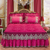 Thumbnail for Europe Princess Bedding Set with Velvet Bed Skirt and Pillowcases for King Queen Size Mattress Cover - Casatrail.com