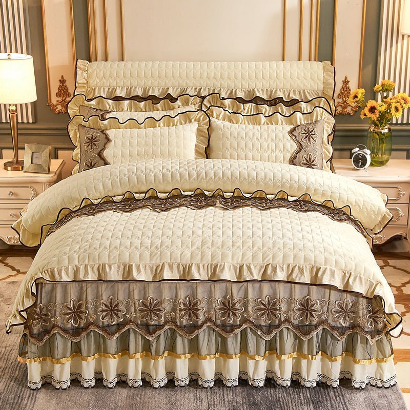 European Style Quilted Duvet Cover with Bed Skirt - Casatrail.com