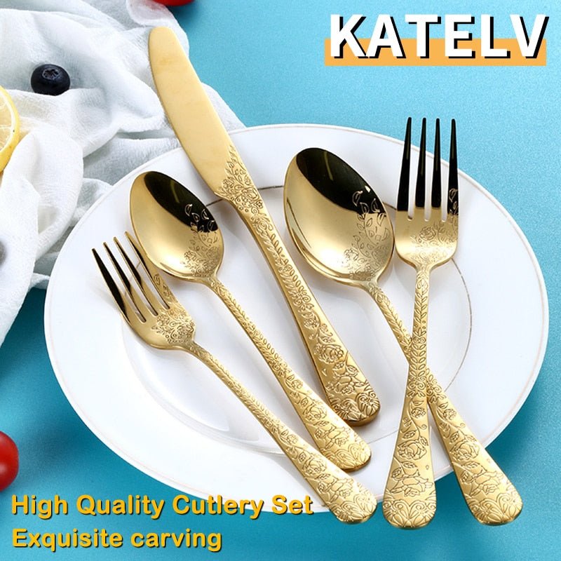 Exquisite Carving Stainless Steel Cutlery Set - Casatrail.com