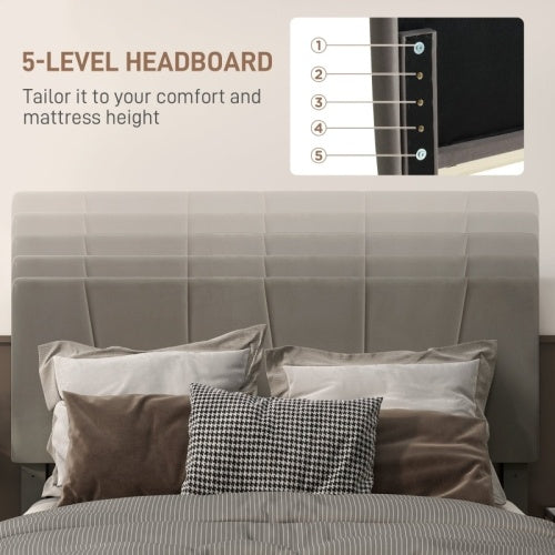 HOMCOM King Size Bed Frame, With Velvet-Feel Headboard