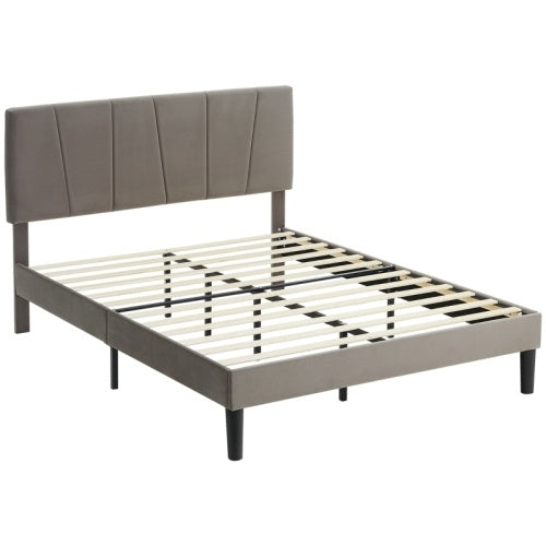 HOMCOM King Size Bed Frame, With Velvet-Feel Headboard
