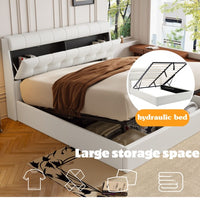 Thumbnail for Fashion Upholstered King Hydraulic Bed with Concealed Headboard Storage,  Bed Box With Slats And Headboard,  Without Mattress