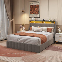 Thumbnail for Queen Size Bed Frame With LED, 4 Under-bed Portable Storage Drawers & Wings Headboard Design