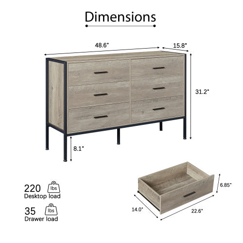 Wooden Dresser With 6 Drawers