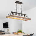 Black and Faux Wood Grain Pendant Light