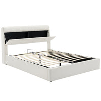 Thumbnail for Fashion Upholstered King Hydraulic Bed with Concealed Headboard Storage,  Bed Box With Slats And Headboard,  Without Mattress