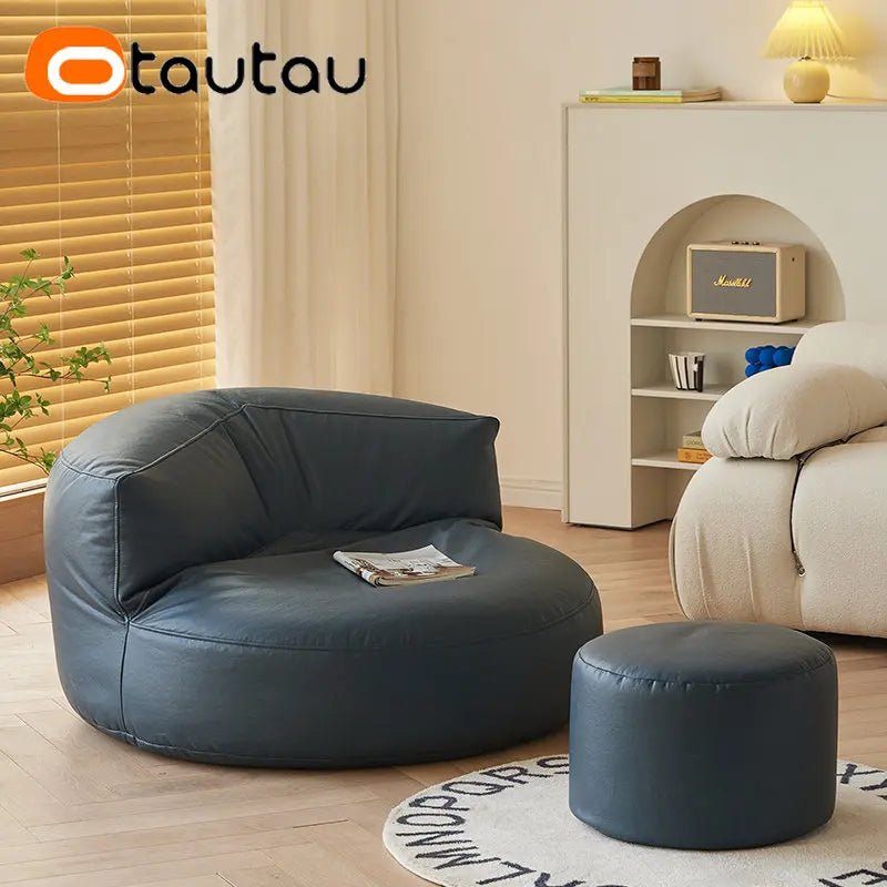 Faux Leather Bean Bag Chair Set with Pouf Ottoman Footrest - Casatrail.com