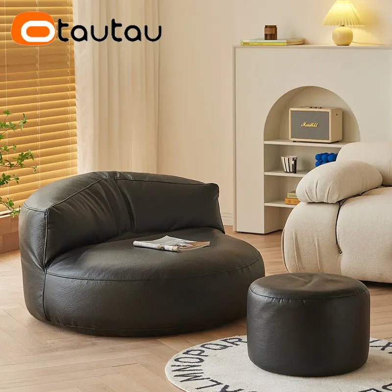 Faux Leather Bean Bag Chair Set with Pouf Ottoman Footrest - Casatrail.com