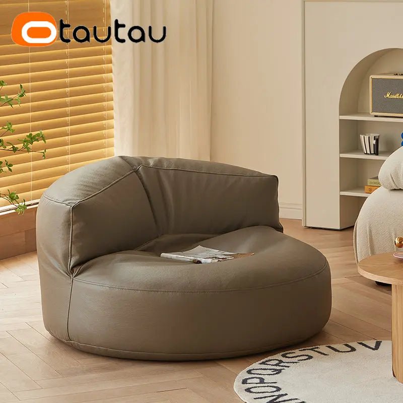 Faux Leather Bean Bag Chair Set with Pouf Ottoman Footrest - Casatrail.com