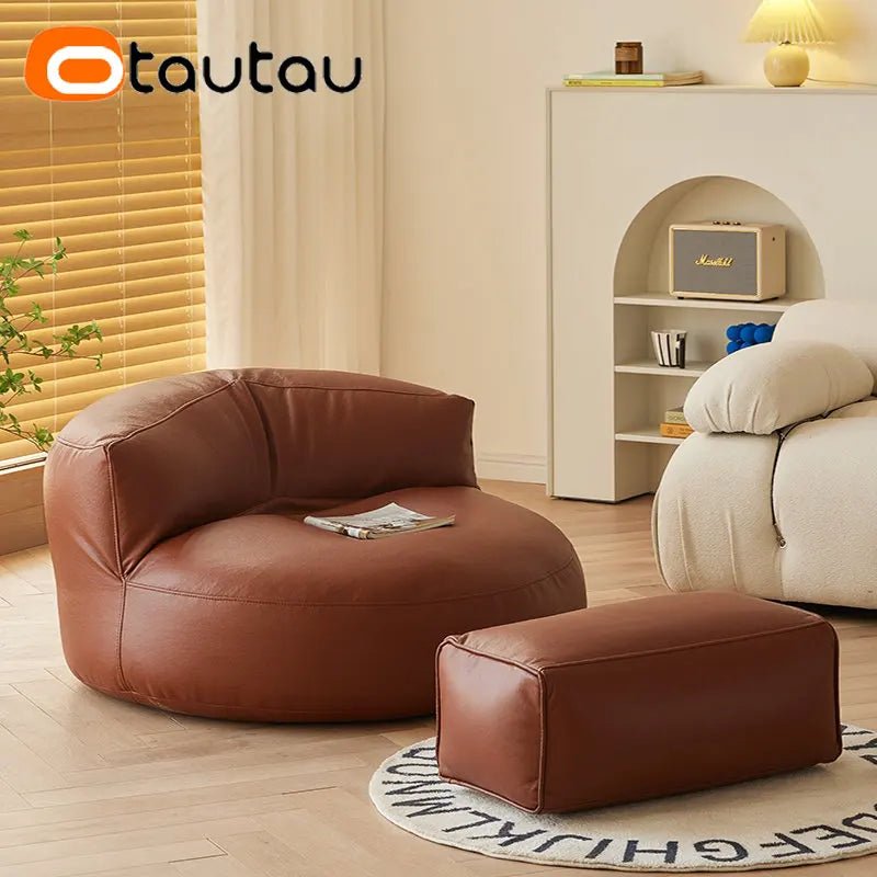 Faux Leather Bean Bag Chair Set with Pouf Ottoman Footrest - Casatrail.com