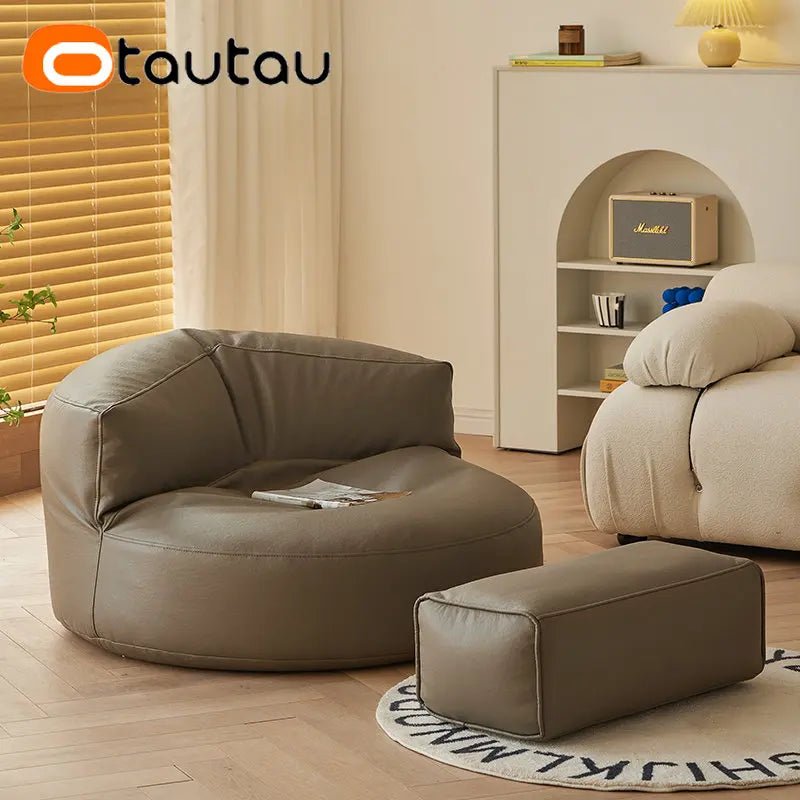 Faux Leather Bean Bag Chair Set with Pouf Ottoman Footrest - Casatrail.com