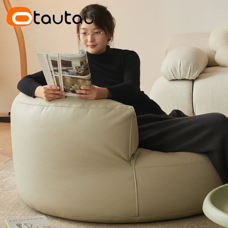 Faux Leather Bean Bag Chair Set with Pouf Ottoman Footrest - Casatrail.com