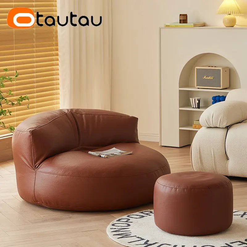 Faux Leather Bean Bag Chair Set with Pouf Ottoman Footrest - Casatrail.com