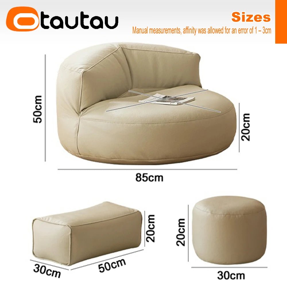 Faux Leather Bean Bag Chair Set with Pouf Ottoman Footrest - Casatrail.com