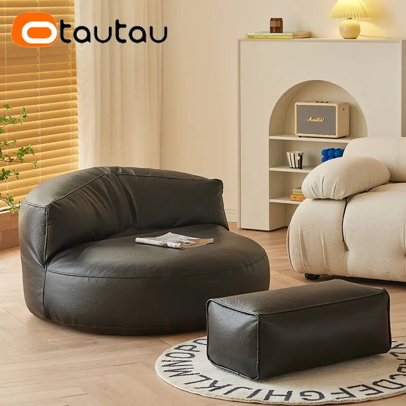 Faux Leather Bean Bag Chair Set with Pouf Ottoman Footrest - Casatrail.com