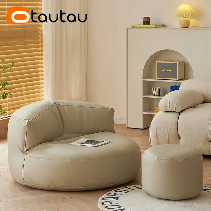 Faux Leather Bean Bag Chair Set with Pouf Ottoman Footrest - Casatrail.com