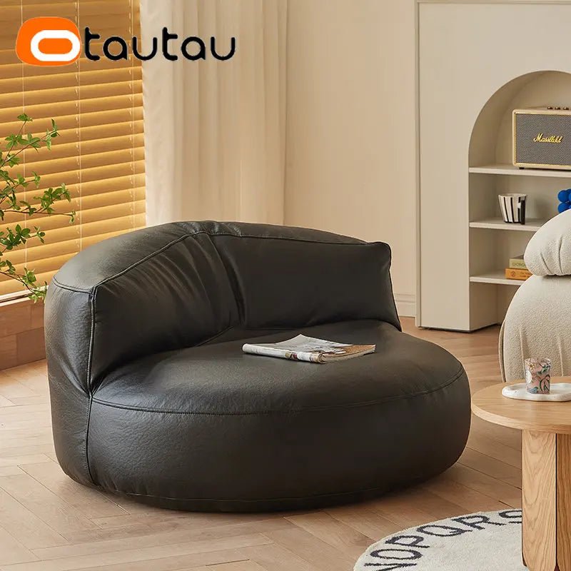 Faux Leather Bean Bag Chair Set with Pouf Ottoman Footrest - Casatrail.com