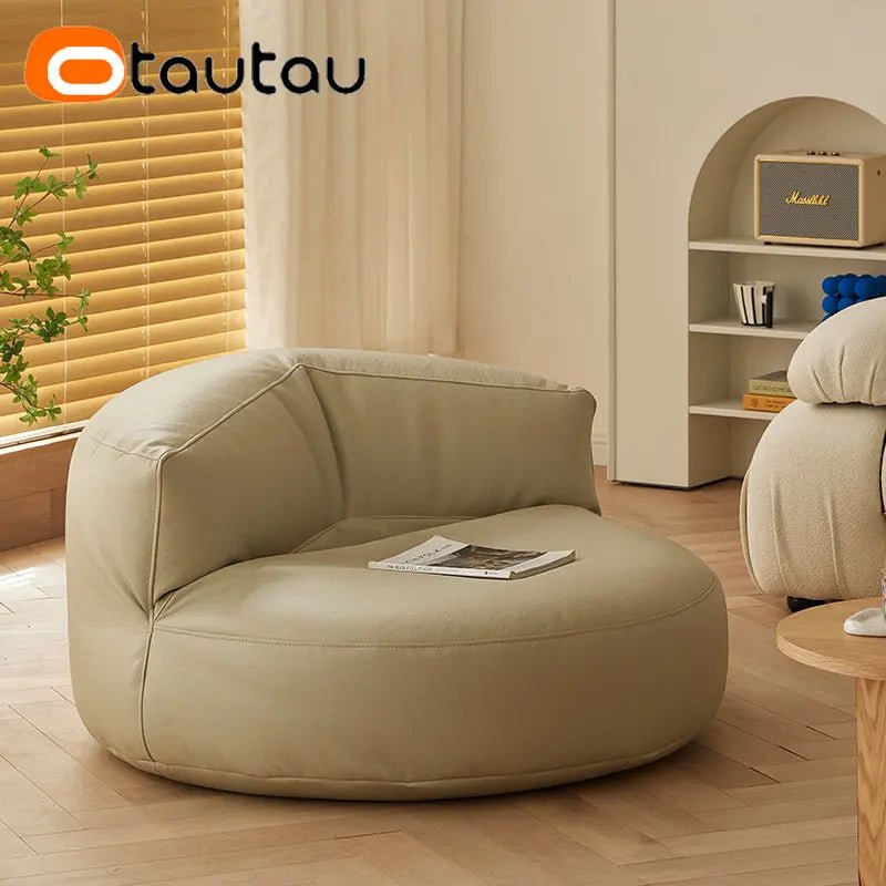 Faux Leather Bean Bag Chair Set with Pouf Ottoman Footrest - Casatrail.com