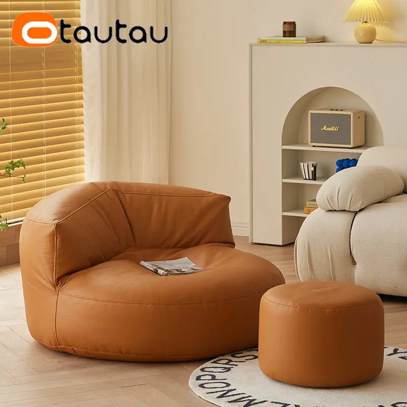 Faux Leather Bean Bag Chair Set with Pouf Ottoman Footrest - Casatrail.com