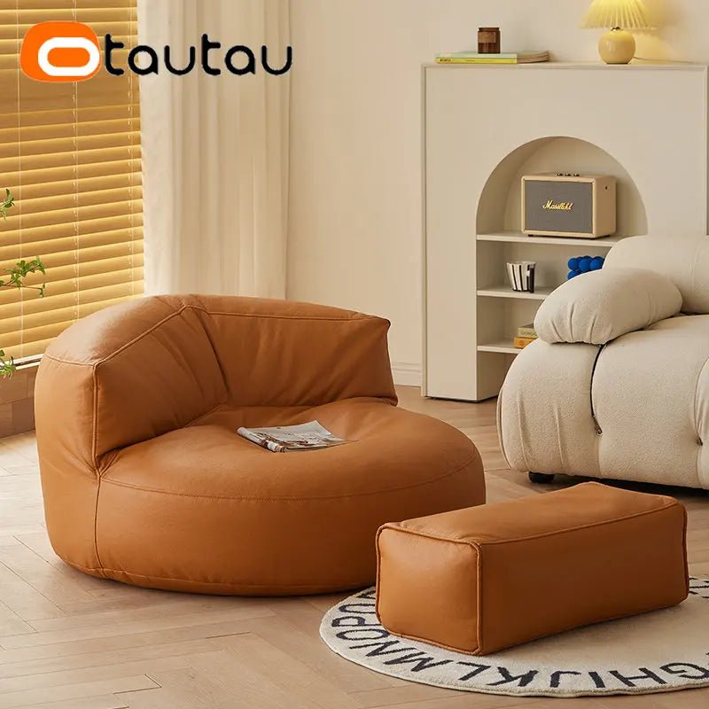 Faux Leather Bean Bag Chair Set with Pouf Ottoman Footrest - Casatrail.com