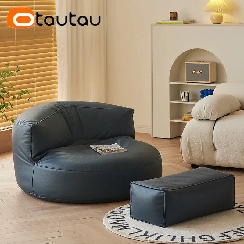 Faux Leather Bean Bag Chair Set with Pouf Ottoman Footrest - Casatrail.com