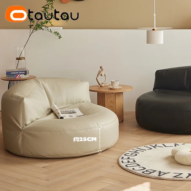 Faux Leather Bean Bag Chair Set with Pouf Ottoman Footrest - Casatrail.com