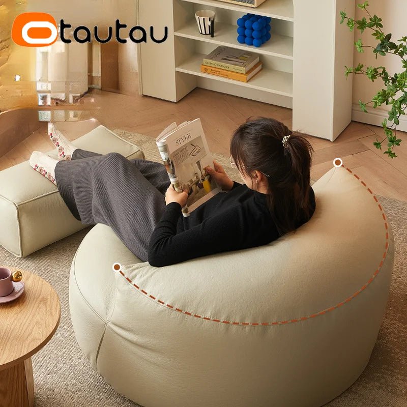 Faux Leather Bean Bag Chair Set with Pouf Ottoman Footrest - Casatrail.com