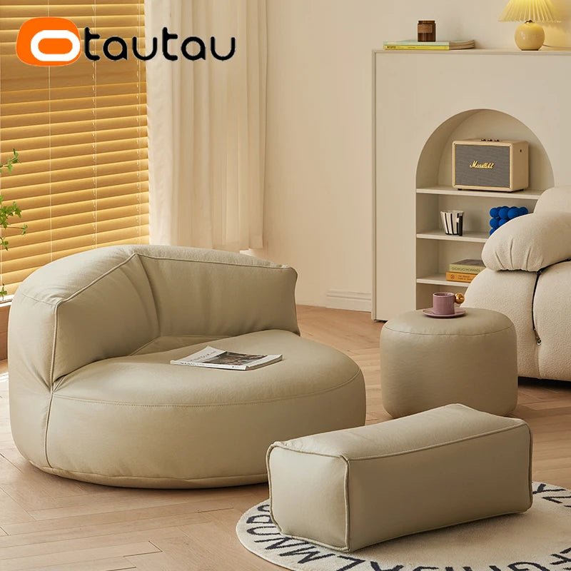 Faux Leather Bean Bag Chair Set with Pouf Ottoman Footrest - Casatrail.com