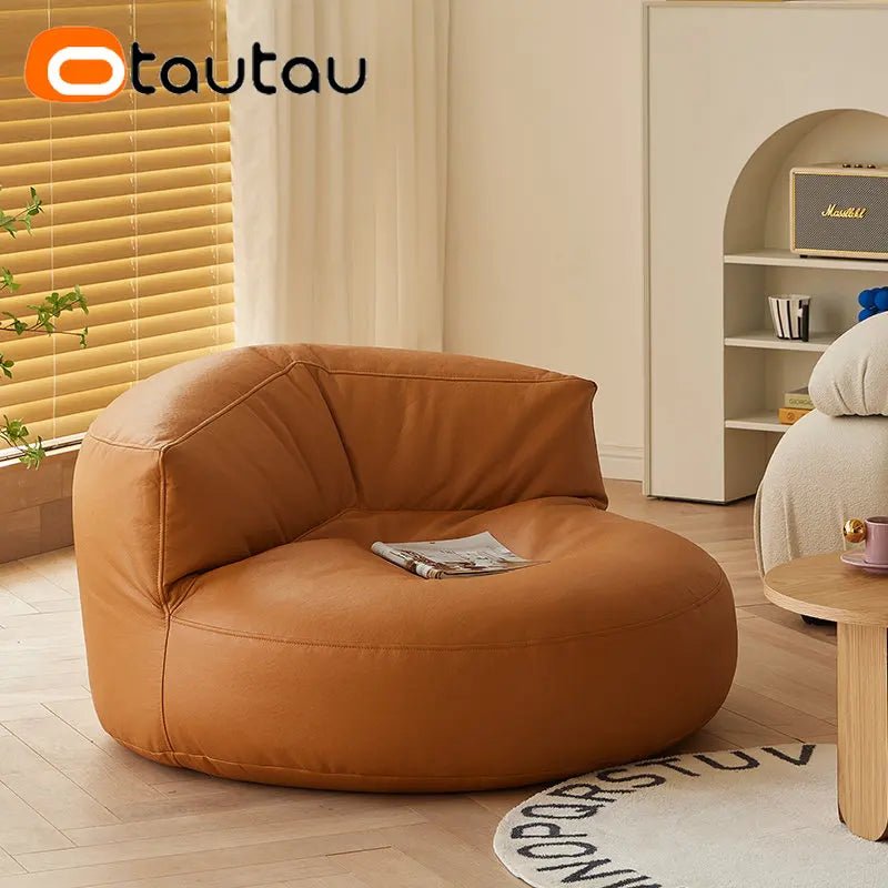 Faux Leather Bean Bag Chair Set with Pouf Ottoman Footrest - Casatrail.com