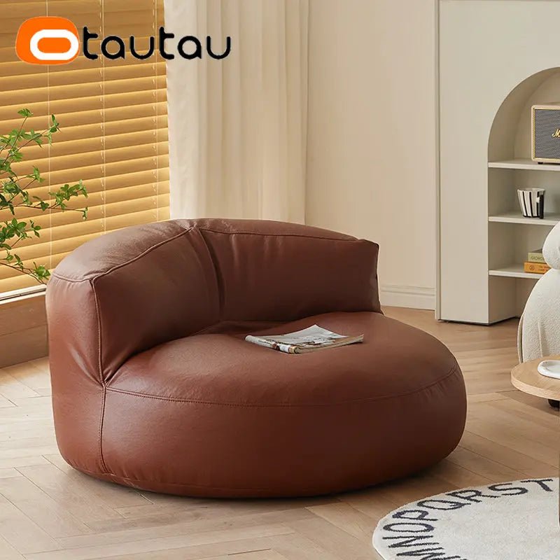 Faux Leather Bean Bag Chair Set with Pouf Ottoman Footrest - Casatrail.com