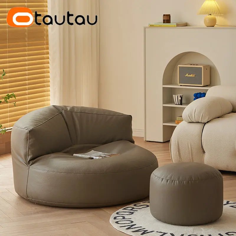 Faux Leather Bean Bag Chair Set with Pouf Ottoman Footrest - Casatrail.com