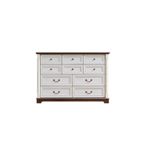 10 Drawer Dresser Chest For Bedroom With Wooden Base And Riser Trim