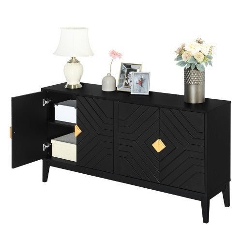 4-door Sideboard Storage Cabinet With Gold Handle And Adjustable Shelves