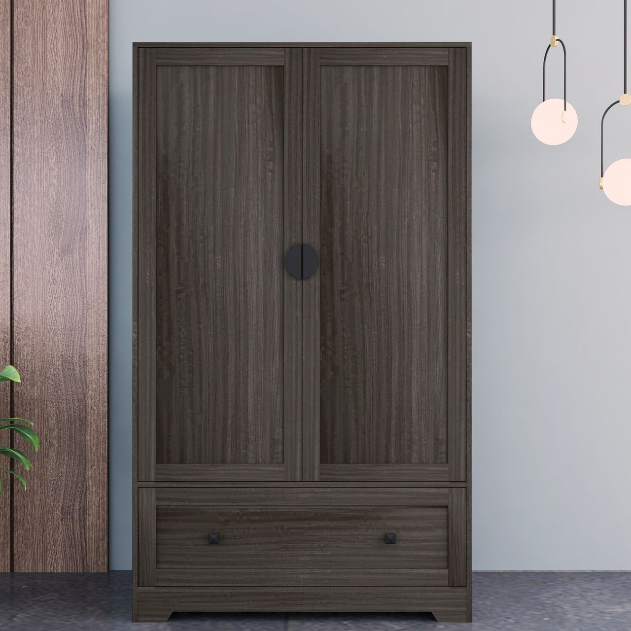 FCH Wooden Wardrobe with 2 Doors and 1 Drawer (Brown) - Casatrail.com