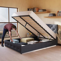 Thumbnail for Queen Size Bed Frame With Lift Up Storage Bed & Modern Wingback Headboard