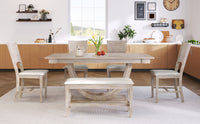 Thumbnail for 6-Piece Wood Half Round Dining Table Set With Long Bench & 4 Chairs