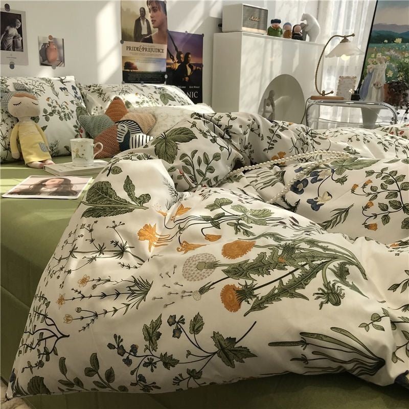 Floral Brushed Bedding Set with Soft Duvet Cover and Comforter - Casatrail.com