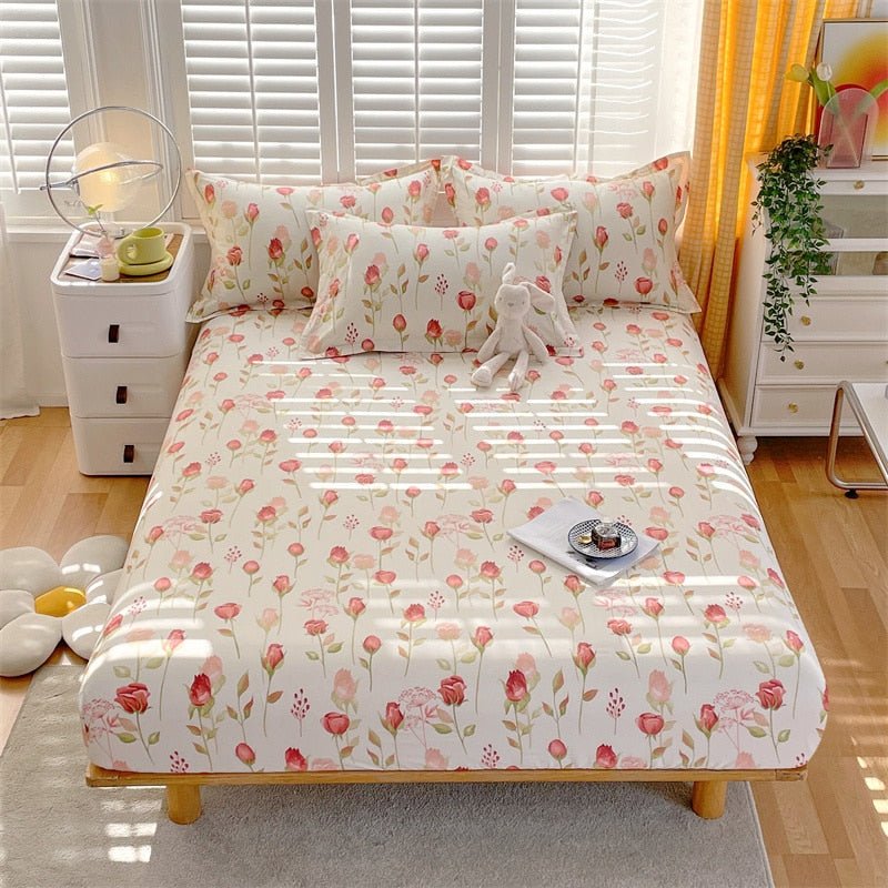 Floral Style Cotton Bed Sheet with Elastic - Casatrail.com